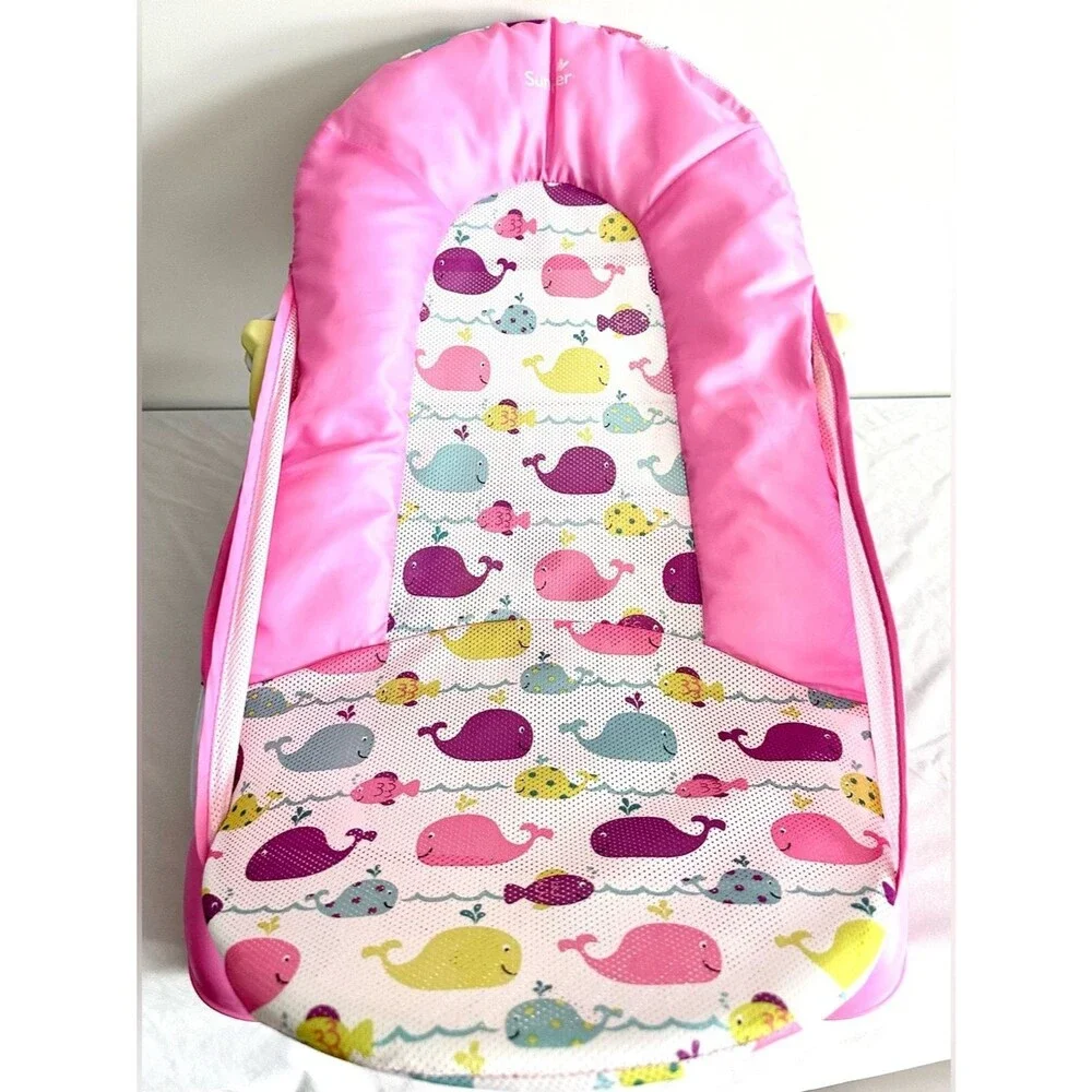 Summer Infant Baby Bather – Pink Whale Print – Two Recline Heights – Fold Flat